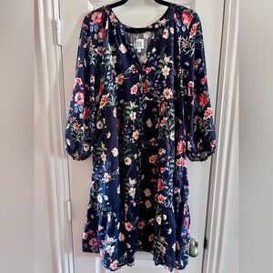GAP Navy Floral Midi Dress with Pink & White Flowers
